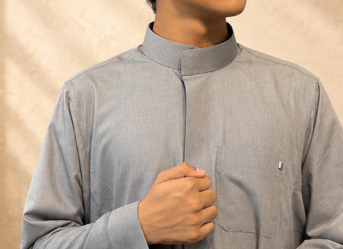 Saudi Premium Thobe (Lavender Grey) - Image 2